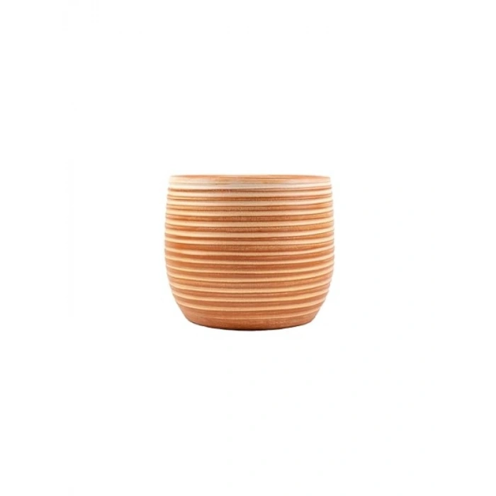Yan Çizgi Desenli Terrakota Saksı, 15 cm, Ev Dekorasyonu