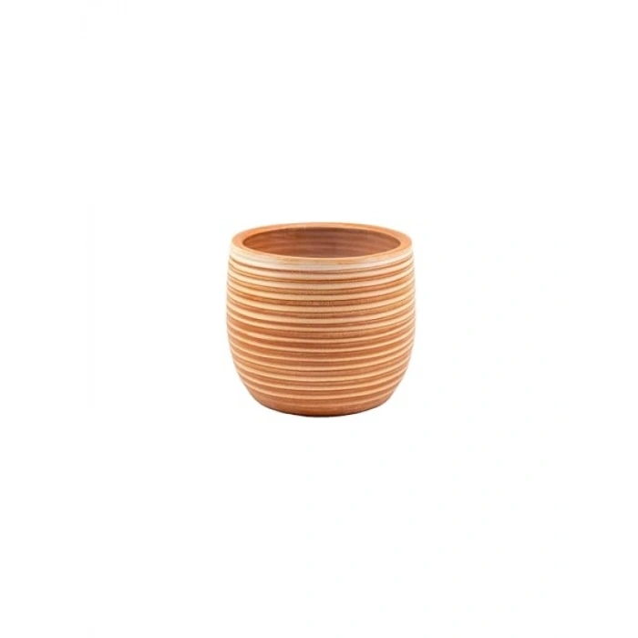 Yan Çizgi Desenli Terrakota Saksı, 15 cm, Ev Dekorasyonu