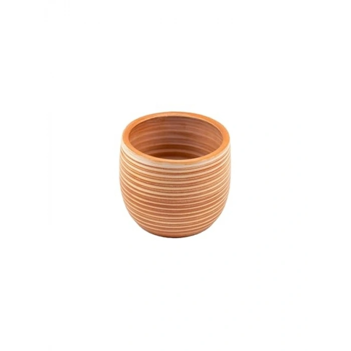 Yan Çizgi Desenli Terrakota Saksı, 15 cm, Ev Dekorasyonu