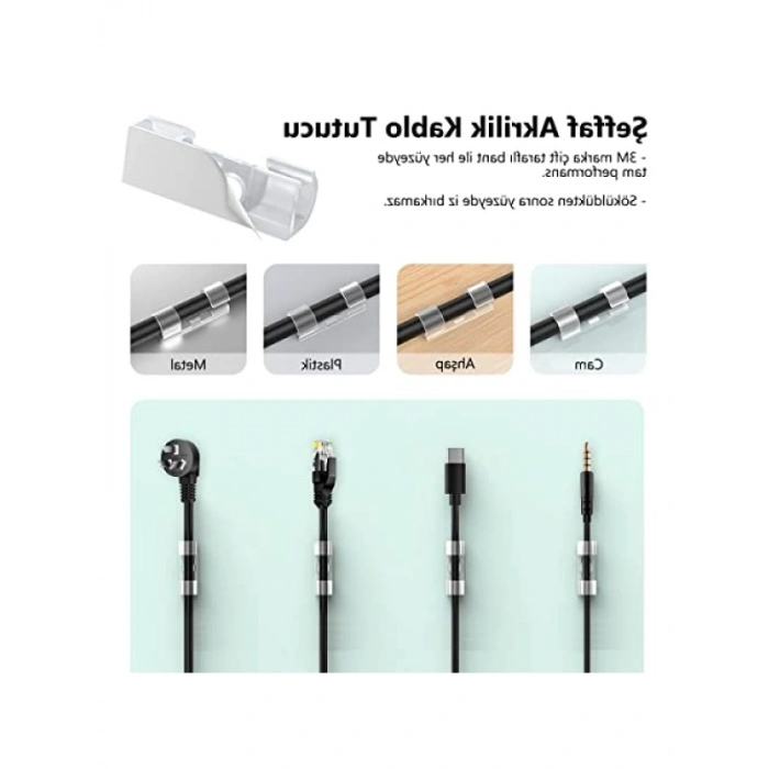 Yapışkanlı Kablo Sabitleyici Klipsler - 20 Adet, Şeffaf