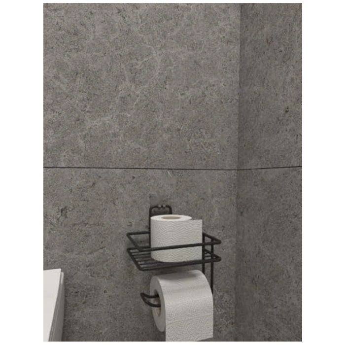 Yapışkanlı Tuvalet Kağıtlığı - Mat Siyah Metal Tasarım