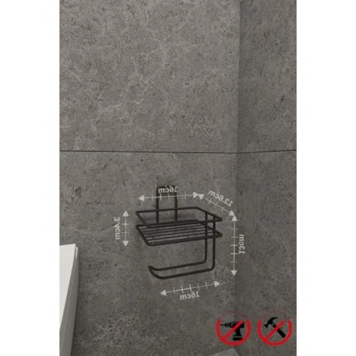 Yapışkanlı Tuvalet Kağıtlığı - Mat Siyah Metal Tasarım