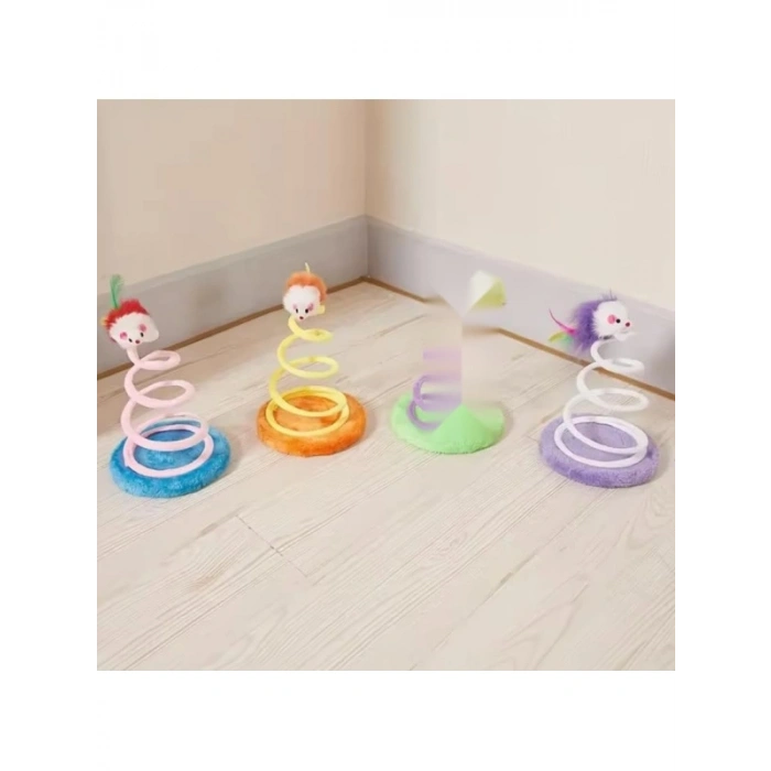 Yaylı Peluş Kedi Oyuncağı, Fare Şeklinde, Katlanabilir