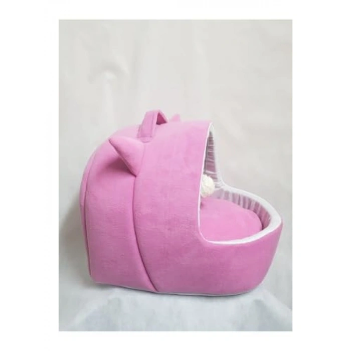 Yıkanabilir Kedi Köpek Yatağı, Kulaklı, Pembe, XL