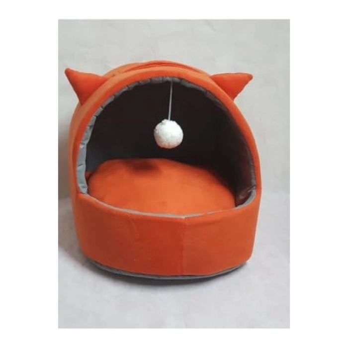Yıkanabilir Kedi Köpek Yatağı, Kulaklı, Turuncu, XL