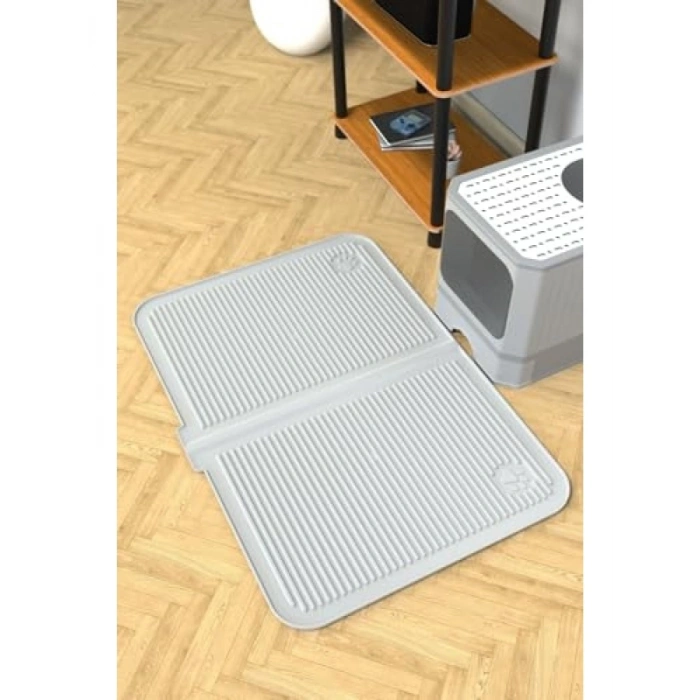 Yıkanabilir Silikon Kedi Tuvaleti Matı - 40x60 cm, Gri