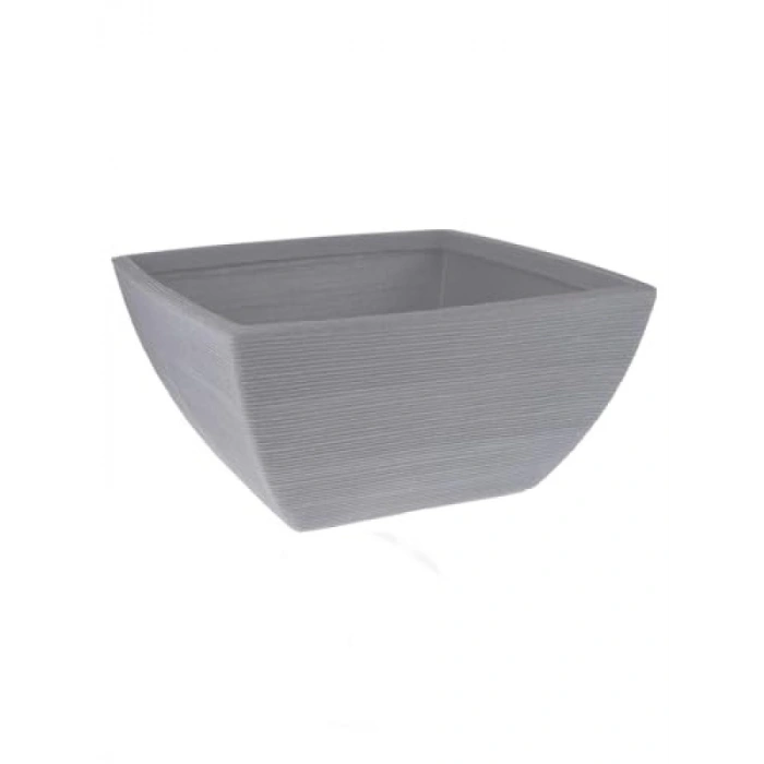 Yivli Gri Plastik Kare Saksı, 52x52x25 cm