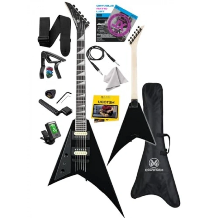 Yüksek Kalite V Kasa Elektro Gitar Seti - 2x Zebra Humbucker Manyetik