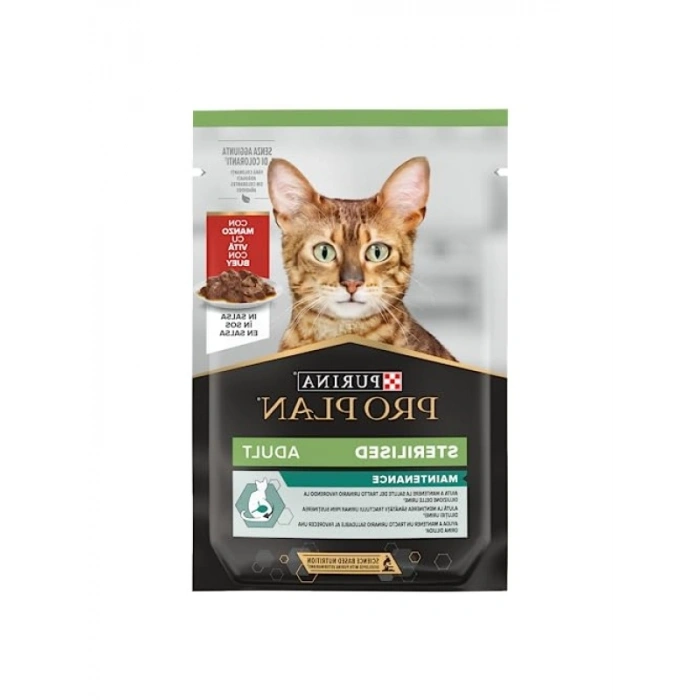 Yüksek Kaliteli Kısırlaştırılmış Kedi Maması - Sığır Etli 85 gr Pouch x 26 Adet