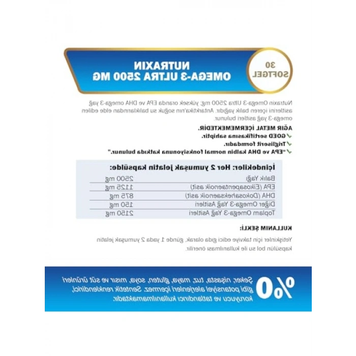 Yüksek Oranda Omega-3 İçeren Takviye Edici Gıda 2500 mg - 30 Kapsül