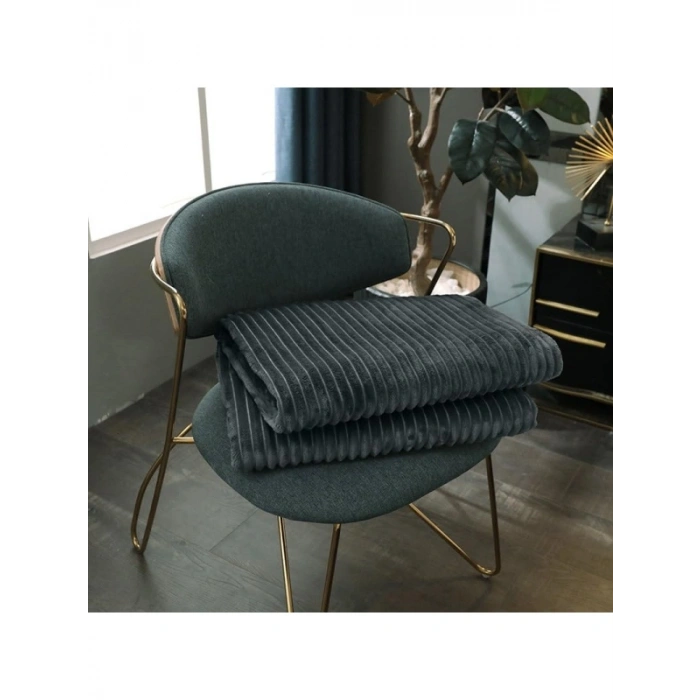Yumuşak Dokulu Fitilli TV Battaniyesi 120x170 cm - Hardal Antrasit