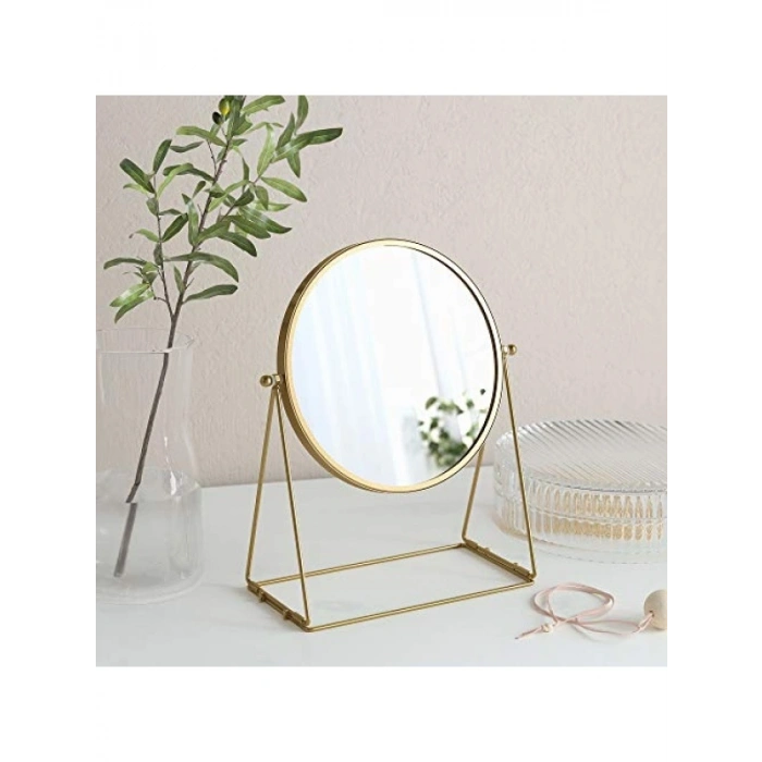 Yuvarlak Altın Renk Masa Aynası - 17 cm