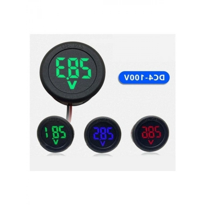 Yuvarlak DC 4-100V Voltmetre - Karavan ve Motosiklet Uygun