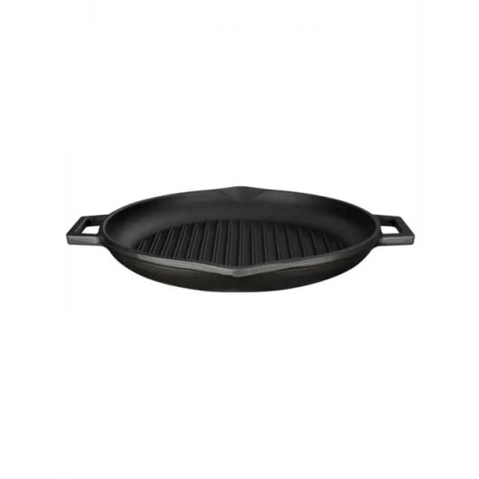 Yuvarlak Döküm Izgara Tava - 30 cm, Metal Kulplu