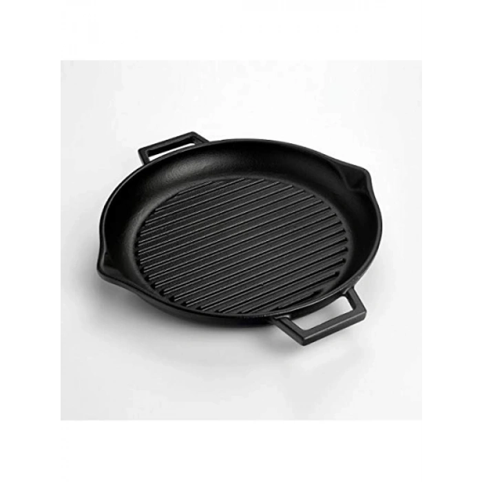 Yuvarlak Döküm Izgara Tava - 30 cm, Metal Kulplu