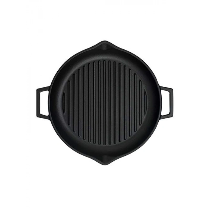 Yuvarlak Döküm Izgara Tava - 30 cm, Metal Kulplu