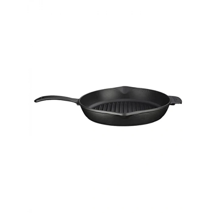 Yuvarlak Döküm Izgara Tava, Metal Kulplu, 28 cm - Siyah