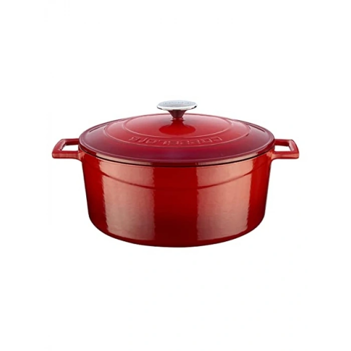Yuvarlak Döküm Metal Tencere, 28 cm, Kırmızı
