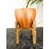 15 cm Siyah Çizgi Desenli Terrakota Saksı, 4 Ayaklı