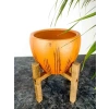 15 cm Siyah Çizgi Desenli Terrakota Saksı, 4 Ayaklı