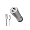 3.4A Hızlı Şarj Micro USB Kablolu Araç Şarj Cihazı - Metal, Gümüş