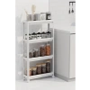 4 Katlı Tekerlekli İnce Beyaz Banyo ve Mutfak Rafı