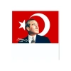 50x75 cm Atatürk İmzalı Raşel Kumaş Sopalı Türk Bayrağı