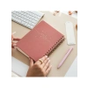 A5 Spiralli Sert Kapak Keten Kareli Tarihsiz Not Defteri, Pembe