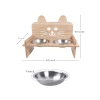 Ahşap Kedi Mama ve Su Kabı ile Paspası - Çift Metal Hazneli