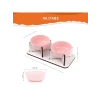 Ahşap Tabanlı Kaymaz Mama ve Su Kabı Seti (2li, Pembe Seramik)