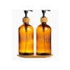 Bambu Standlı Amber Cam Sıvı Sabunluk Seti - 2li 475 ml
