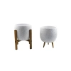 Beyaz Granit Toprak Saksı İkili Set - 3 Ayaklı ve 4 Ayaklı - 19 CM