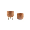 Beyaz Nokta Desenli Toprak Saksı - 19 cm İkili Set