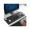 Büyük Boy PU Deri Mouse Pad - Dikişli Kenar - Çift Yönlü Kullanım (Siyah, 90x40 cm)