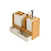 Çekmeceli Çok Amaçlı Banyo Seti – Ahşap Görünümlü Sabunluk, Diş Fırçalık ve Sıvı Sabunluk