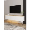 Duvara Monte Neon LED Işıklı 3 Kapaklı TV Sehpası - Modern Beyaz/Safir Meşe