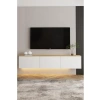 Duvara Monte Neon LED Işıklı 3 Kapaklı TV Sehpası - Modern Beyaz/Safir Meşe