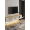 Duvara Monte Neon LED Işıklı 3 Kapaklı TV Sehpası - Modern Beyaz/Safir Meşe