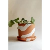 El Yapımı Terracotta Silindir Saksı + Tabak - Bohem Beyaz (Küçük)
