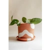 El Yapımı Terracotta Silindir Saksı + Tabak - Bohem Beyaz (Küçük)