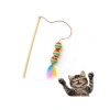 Gökkuşağı Renkli Tüylü Olta Kedi Oyuncağı - 40 cm