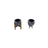 Mermer Efektli Gri Üzeri Beyaz Toprak Saksı - İkili Set - 15 cm - Modern Tasarım
