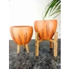 Siyah Çizgi Desenli 15 Cm İkili Set Terrakota Saksı