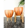 Siyah Çizgi Desenli 15 Cm İkili Set Terrakota Saksı