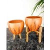 Siyah Çizgi Desenli 15 Cm İkili Set Terrakota Saksı
