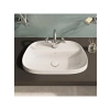 Tezgah Üstü Beyaz Lavabo, Armatür Bantlı, 57 cm