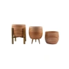 Üçlü Set Yan Çizgi Desenli 19 CM Toprak Saksı - Salon Bitkileri için