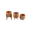 Üçlü Set Yan Çizgi Desenli 19 CM Toprak Saksı - Salon Bitkileri için