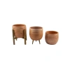 Üçlü Set Yan Çizgi Desenli 19 CM Toprak Saksı - Salon Bitkileri için