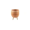 Yan Çizgi Desenli Toprak Saksı - 3 Ayaklı - 19 CM